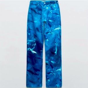 BLUE STRAIGHT ZARA PRINTED WHALE JEANS